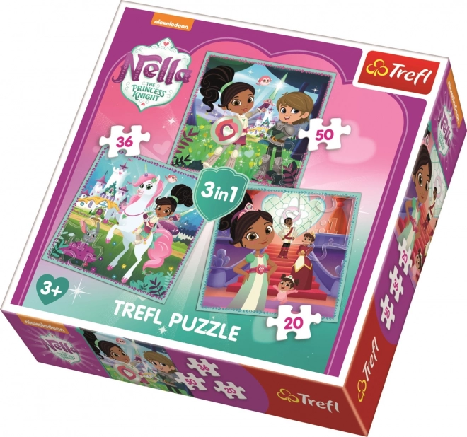 Trefl Puzzle Nella – Die Ritterprinzessin und ihre Welt 3-in-1 Puzzle Set