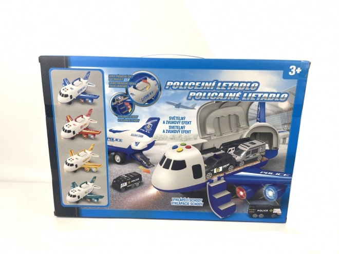 Polizeiflugzeug mit Frachtraum und 3 Autos 1:64