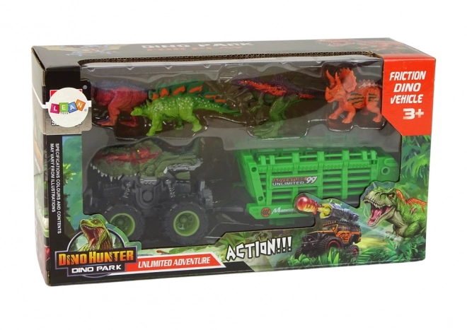 Dino-Schlepper mit Anhänger und 4 Dinosaurierfiguren
