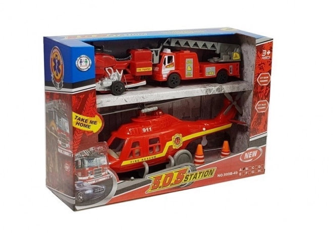 Spielset Feuerwehrfahrzeuge mit Licht und Ton