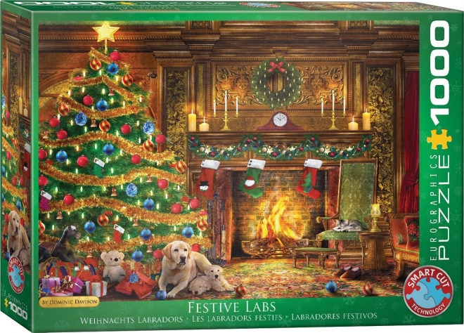Puzzle Labradoodle bei Weihnachtsbaum 1000 Teile