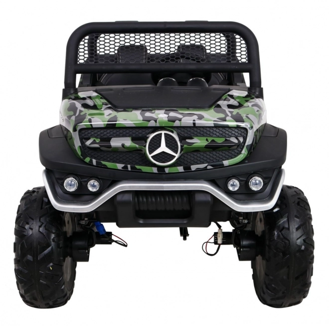 Mercedes Benz Unimog für Kinder Farbe Moro + 4x4 + Fernsteuerung + Gepäckträger + kostenloses Starten + Radio MP3 + LED-Diode