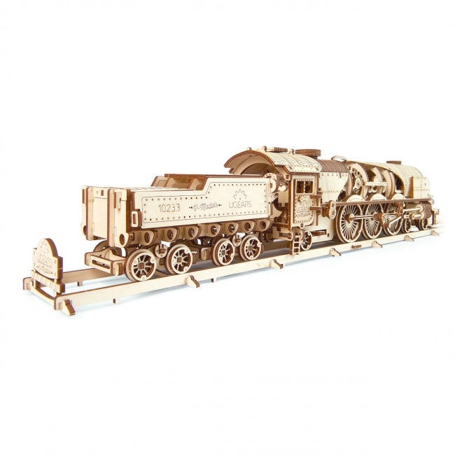 Ugears 3D Holzmechanisches Puzzle Dampflokomotive V-Express mit Tender