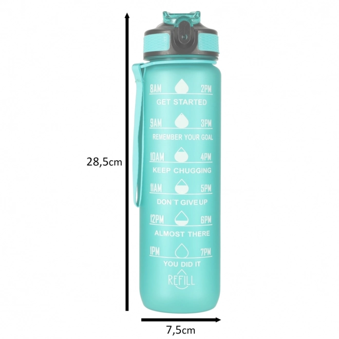 Rosa Wasserflasche mit Trinkhalm und Motivationsmarkierungen 1L – Grün