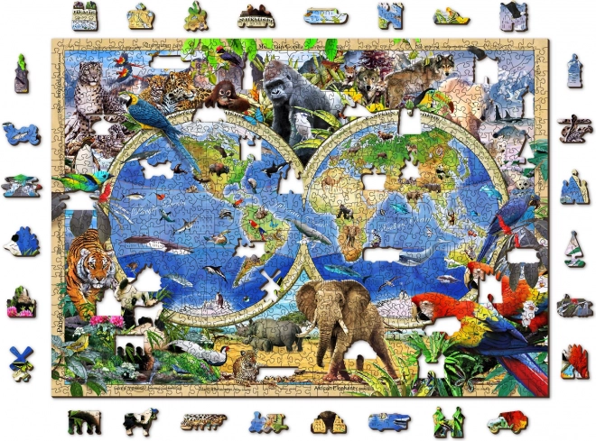 Holzpuzzle Weltkarten Tiere 1010 Teile
