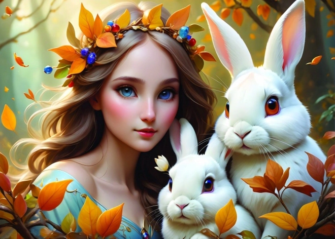 Puzzle Mädchen mit Kaninchen 500 Teile