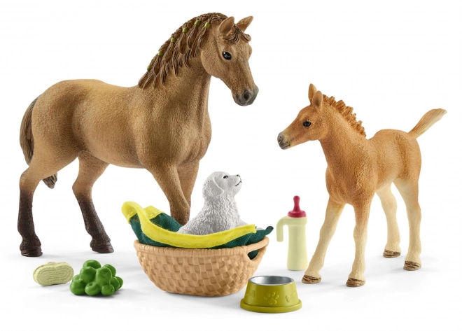 Schleich Horse Club Set: Fohlen und Quarter Horse mit Welpen und Zubehör