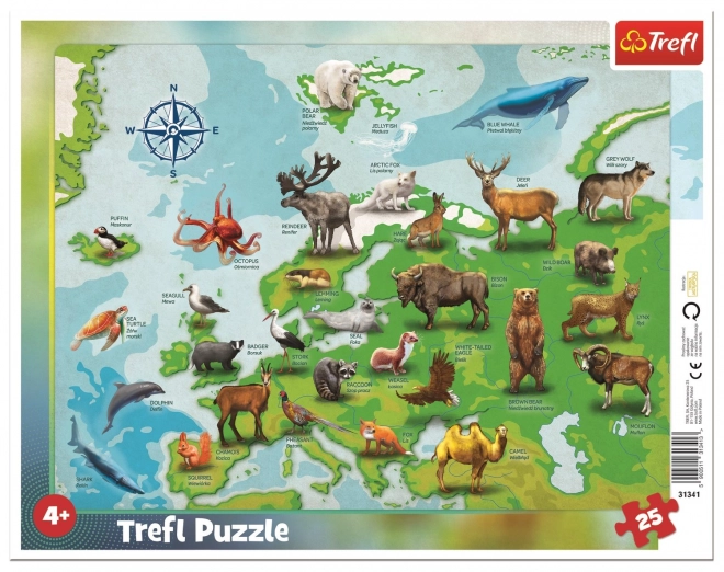 Europakarte Puzzle mit Tieren für Kinder