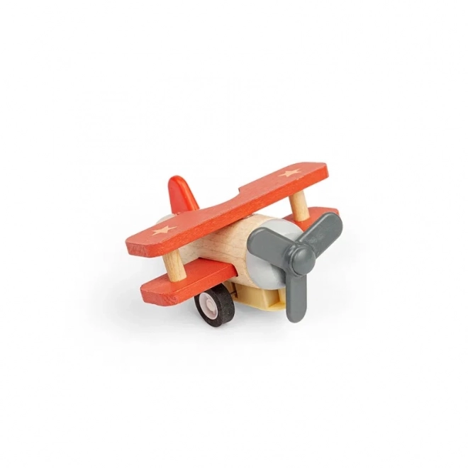 Bigjigs Toys Holz-Aufziehs-Flugzeug Doppeldecker