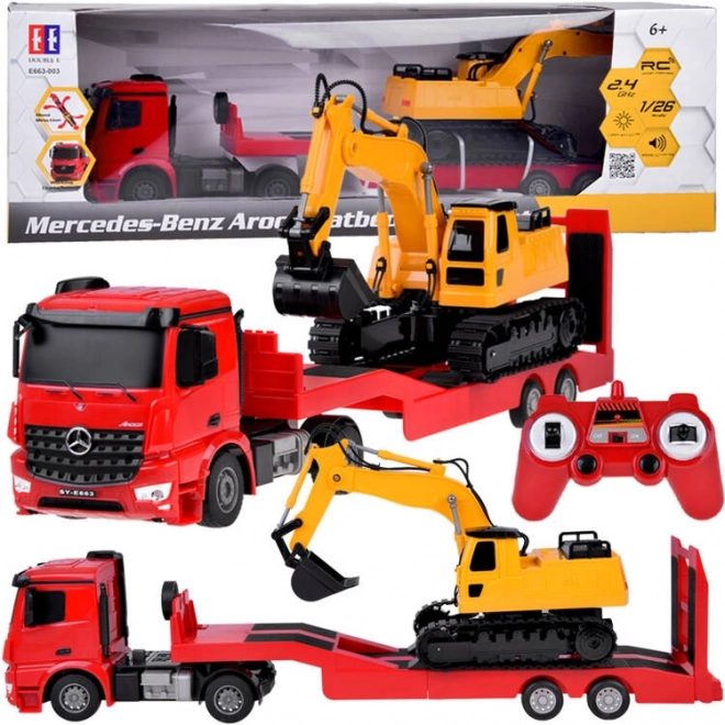 Mercedes Baukasten mit ferngesteuertem LKW und Bagger – Maßstab 1:26
