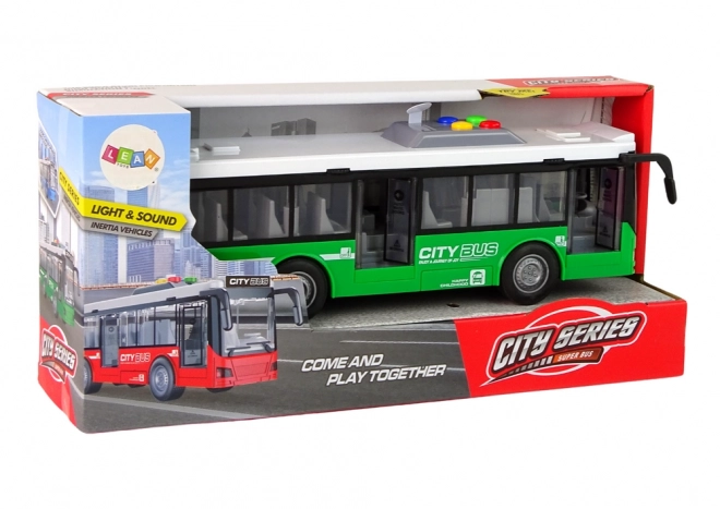 Interaktiver grüner Bus mit Batteriebetrieb und Schwungradantrieb 1:16 – Grün
