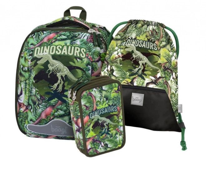 Baagl Schulset mit Dinosauriermotiv: Rucksack, Federmäppchen und Beutel