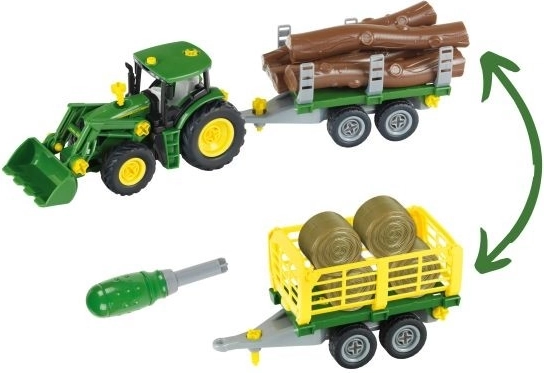 John Deere Traktor zum Zusammenbauen mit 2 Anhängern