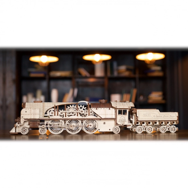 Ugears 3D Holzmechanisches Puzzle Dampflokomotive V-Express mit Tender