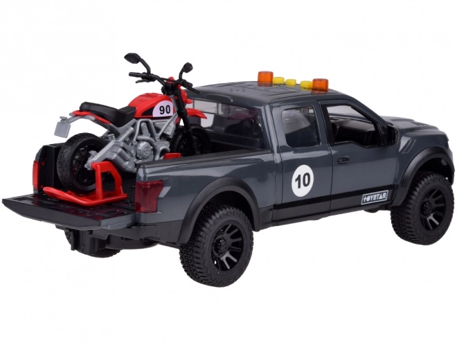 Kinder Pickup mit Motorrad und Lichteffekten