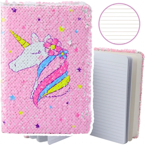 Notizbuch Einhorn mit Glänzenden Wende-Pailletten A5, 80 Seiten