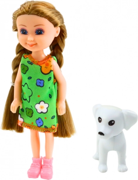 Mini Puppe in Kleidern mit Hund 14,5 cm