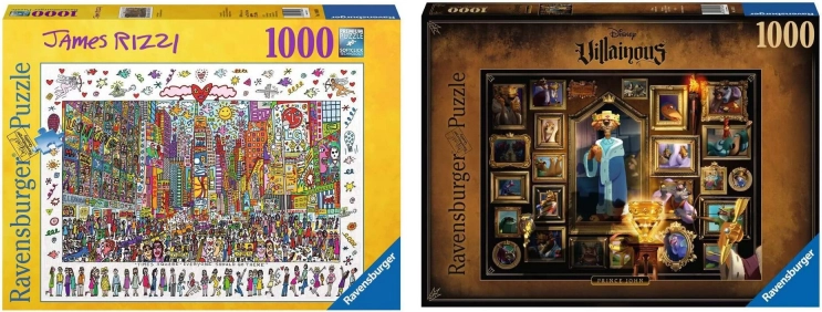 Ravensburger Set 2× Puzzle mit 1000 Teilen – DISNEY VILLAINOUS: Prinz John und JAMES RIZZI: Times Square