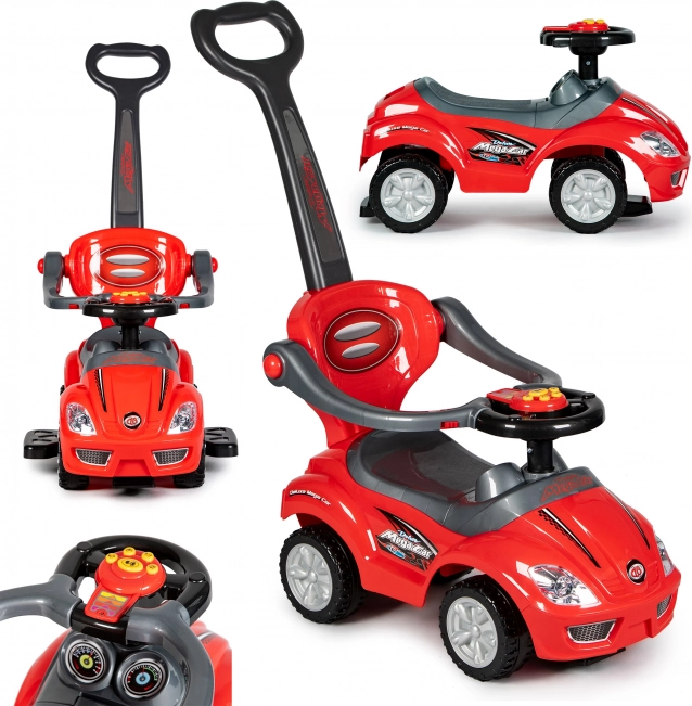 3-in-1 Deluxe Rutschfahrzeug mit Schiebestange und Musikpanel – rot
