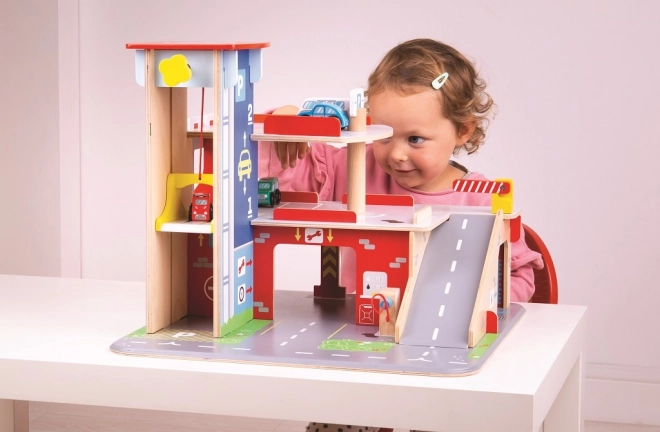 Bigjigs Toys Parkgarage mit Hubschrauberlandeplatz