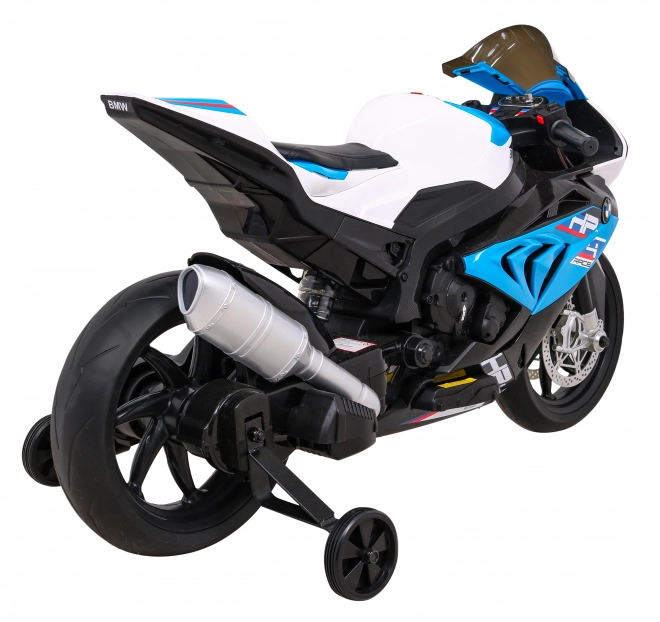 Kinder-Elektromotorrad BMW HP4 Blau + Stützräder + sanfter Start + EVA + MP3 LED