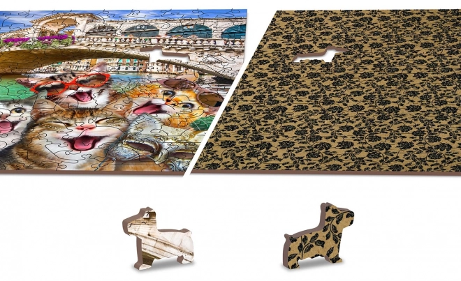 Doppelset Holzpuzzles Katzen in Venedig