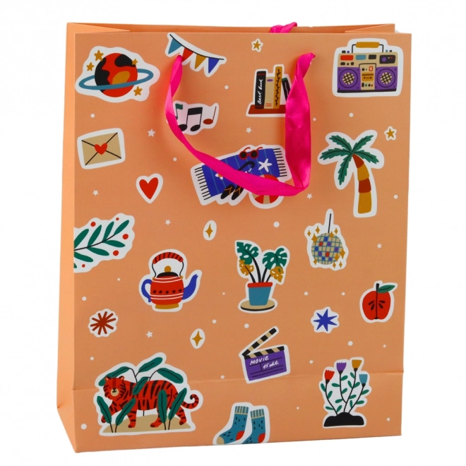 Bunte Geschenktasche mit Aufklebern