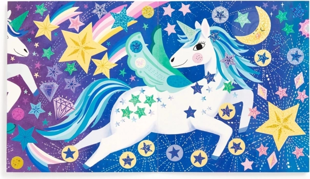 Set aus glitzernden Aufklebern mit magischen Einhörnern