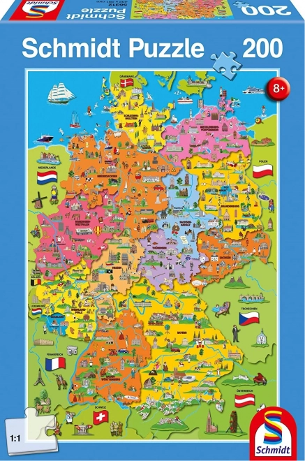 Schmidt Puzzle Zeichnungskarte von Deutschland 200 Teile