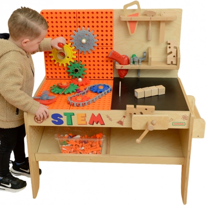 Holztisch XL Werkstatt Montessori STEM mit Werkzeugen und Zubehör Masterkidz