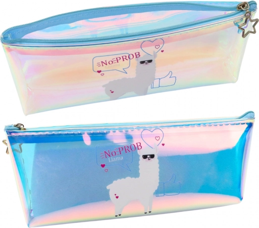 Kinder Schulmäppchen holographisch mit Lama, blau 21x6cm
