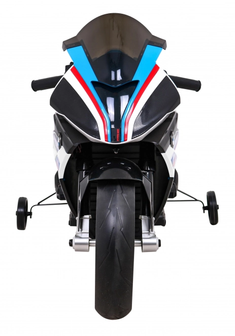 Kinder-Elektromotorrad BMW HP4 Weiß + Stützräder + sanfter Start + EVA + MP3 LED