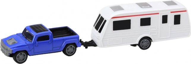 Set Autospielzeug mit Blauem Wohnwagen