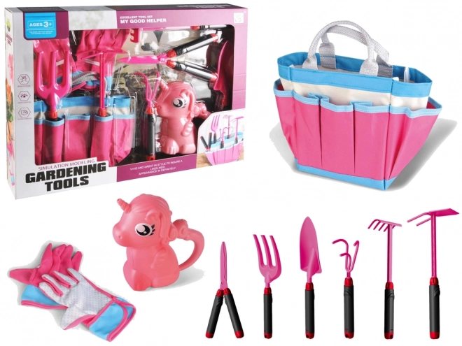 Garten Set mit Einhorn-Werkzeugtasche in Rosa