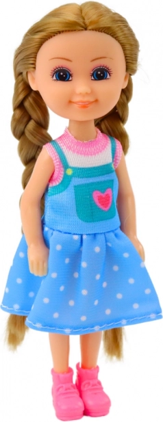 Mini-Puppe mit langen Haaren im Kleid, 15 cm