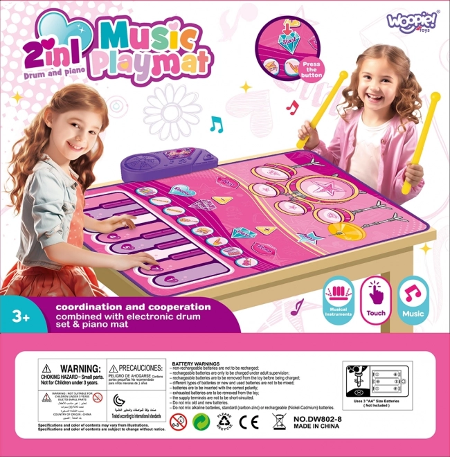 WOOPIE Große Musikmatte 2-in-1 Interaktives Schlagzeug und Piano