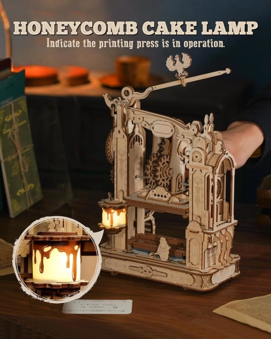 Roboterzeitholzpuzzle Druckerpresse