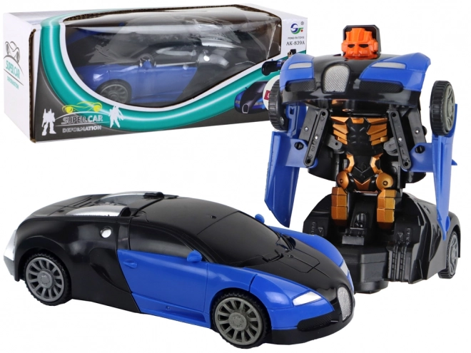 2-in-1 Auto Roboter Bugatti Blau mit Lichteffekten