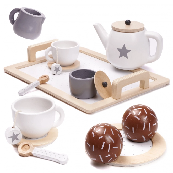 Holz Kaffeeservice Set für Kinder mit Tablett und Tassen