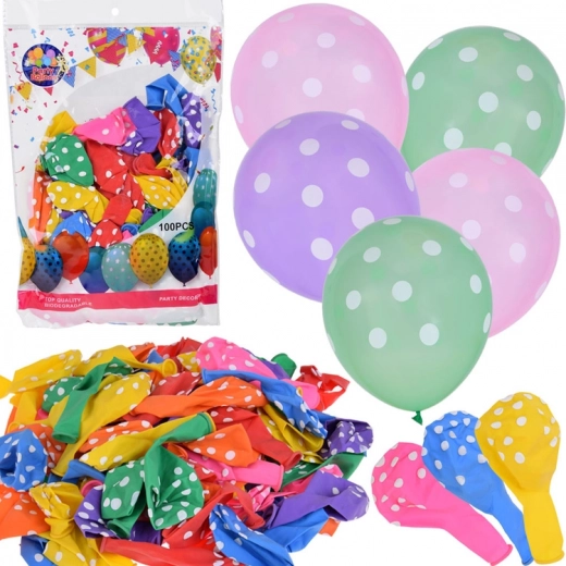 Bunte Luftballons mit weißen Punkten - Set mit 100 Stück
