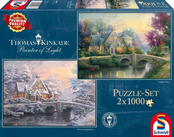 Schmidt Puzzle Frühling und Winter im Lamplight Manor 2x1000 Teile