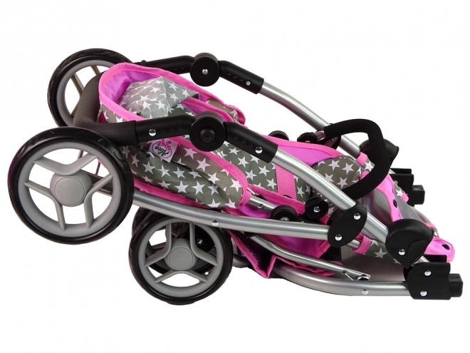 Puppenwagen 2 in 1 mit Tragetasche Rosa Sterne