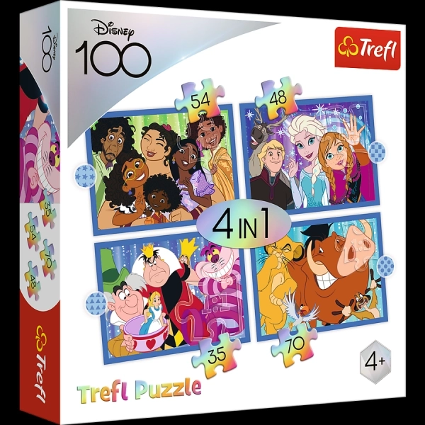 Trefl Puzzle Disney 100 Jahre: Disneys fröhliche Welt 4 in 1