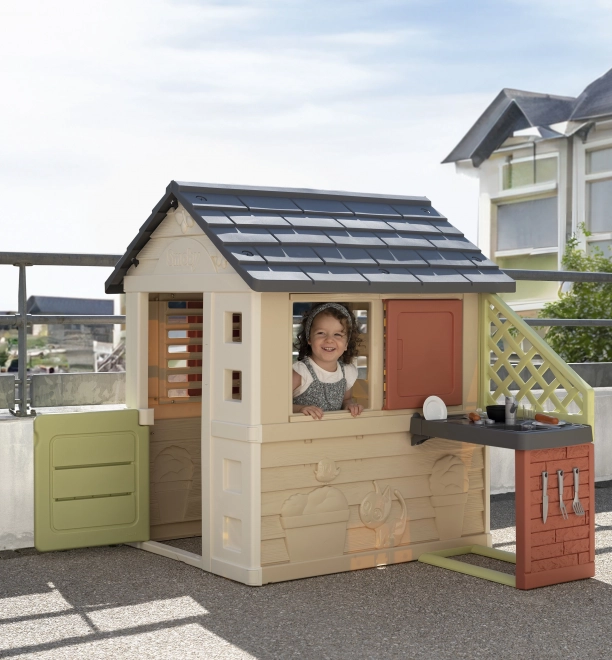 Smoby Haus Nature mit Küche und 17 Zubehörteilen