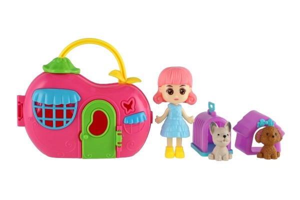 Puppe und zwei Haustiere mit Zubehör