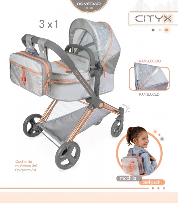 Faltbarer Puppenwagen 3 in 1 mit Rucksack CITY X 2024