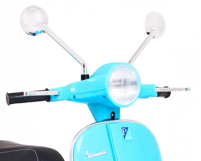 Elektrischer Kinderroller Vespa Blau mit Stützrädern, Audio und EVA