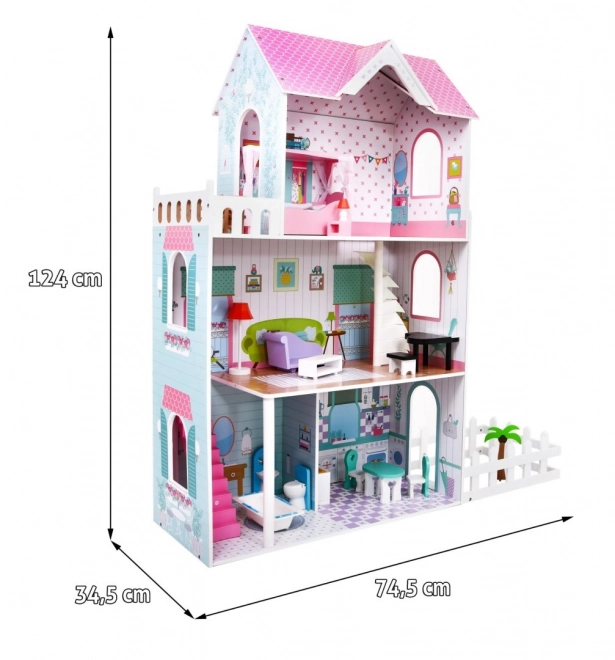 Holzpuppenhaus Rosa für Kinder 3+ mit Ausstattung und Möbeln