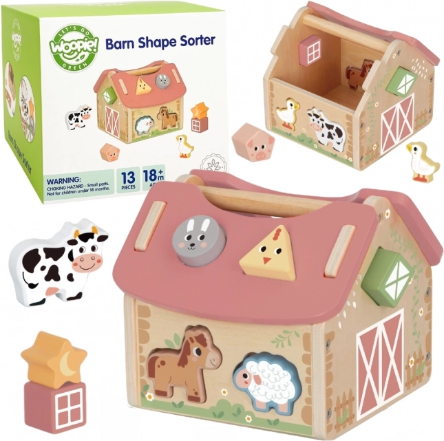 WOOPIE Holzbauernhof Sortierspielzeug und Farben 13 Stk
