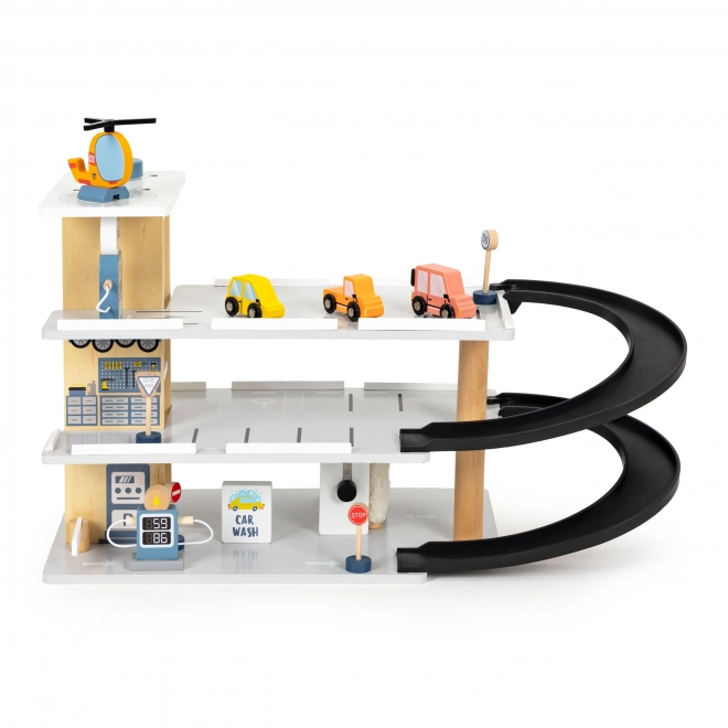 Holzgarage mit Aufzug und Autos ECOTOYS